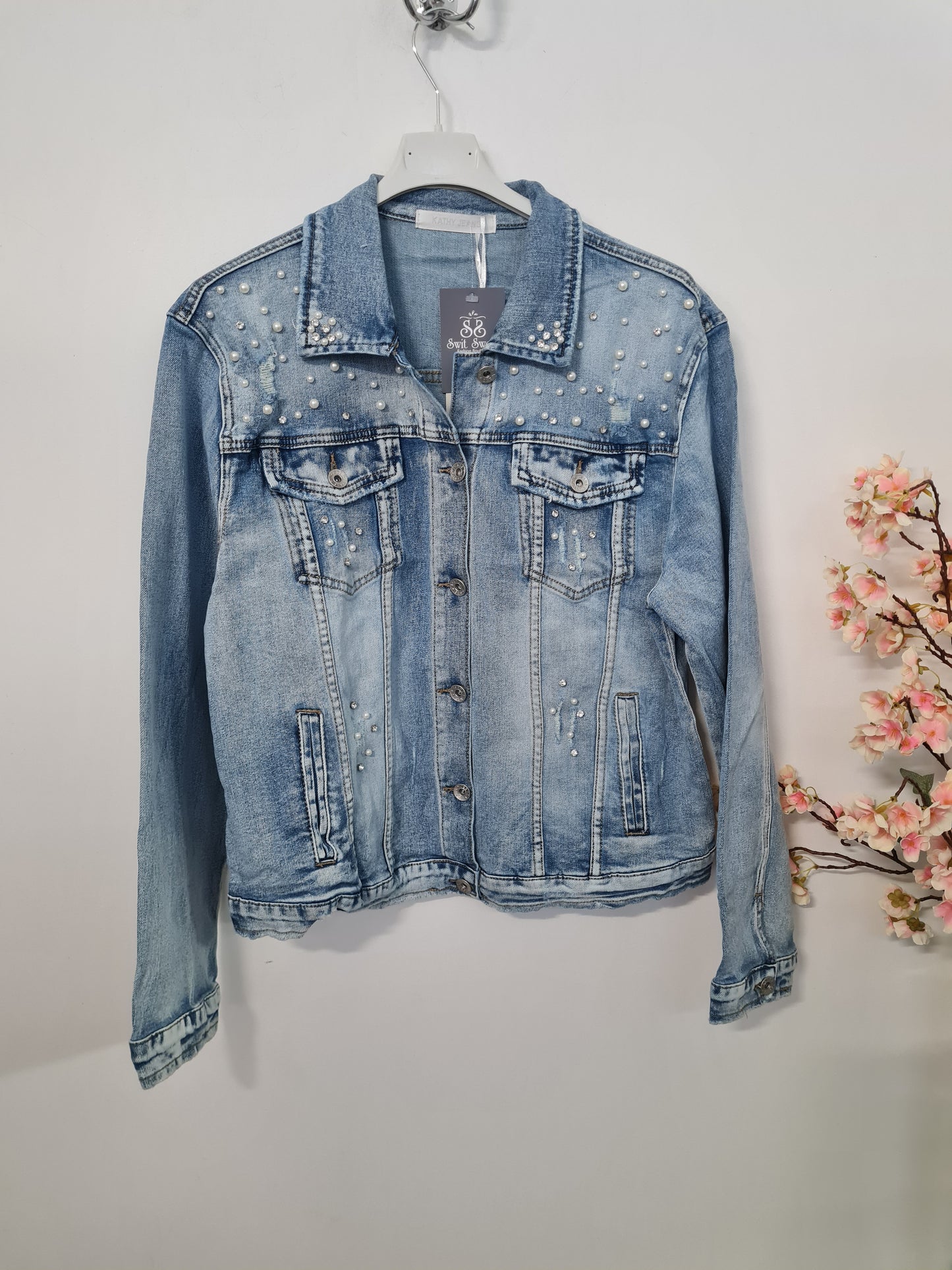 Pearl Details Denim Jacket