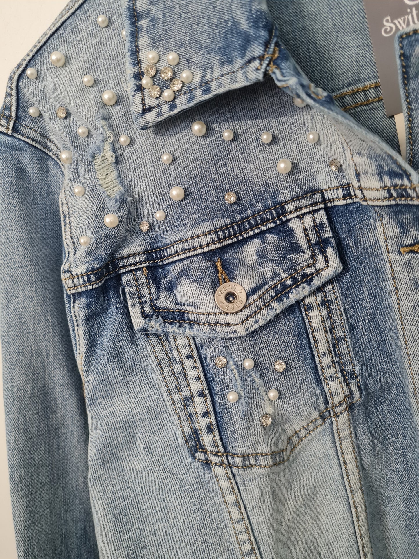 Pearl Details Denim Jacket