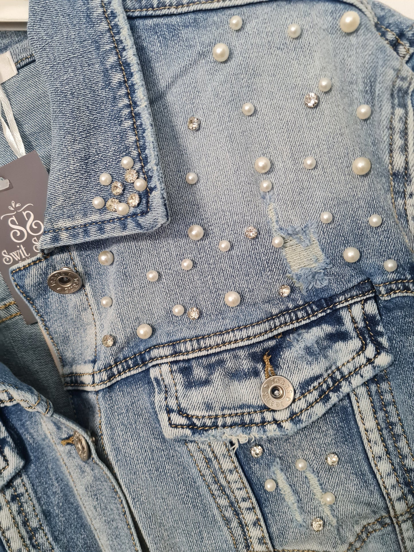 Pearl Details Denim Jacket