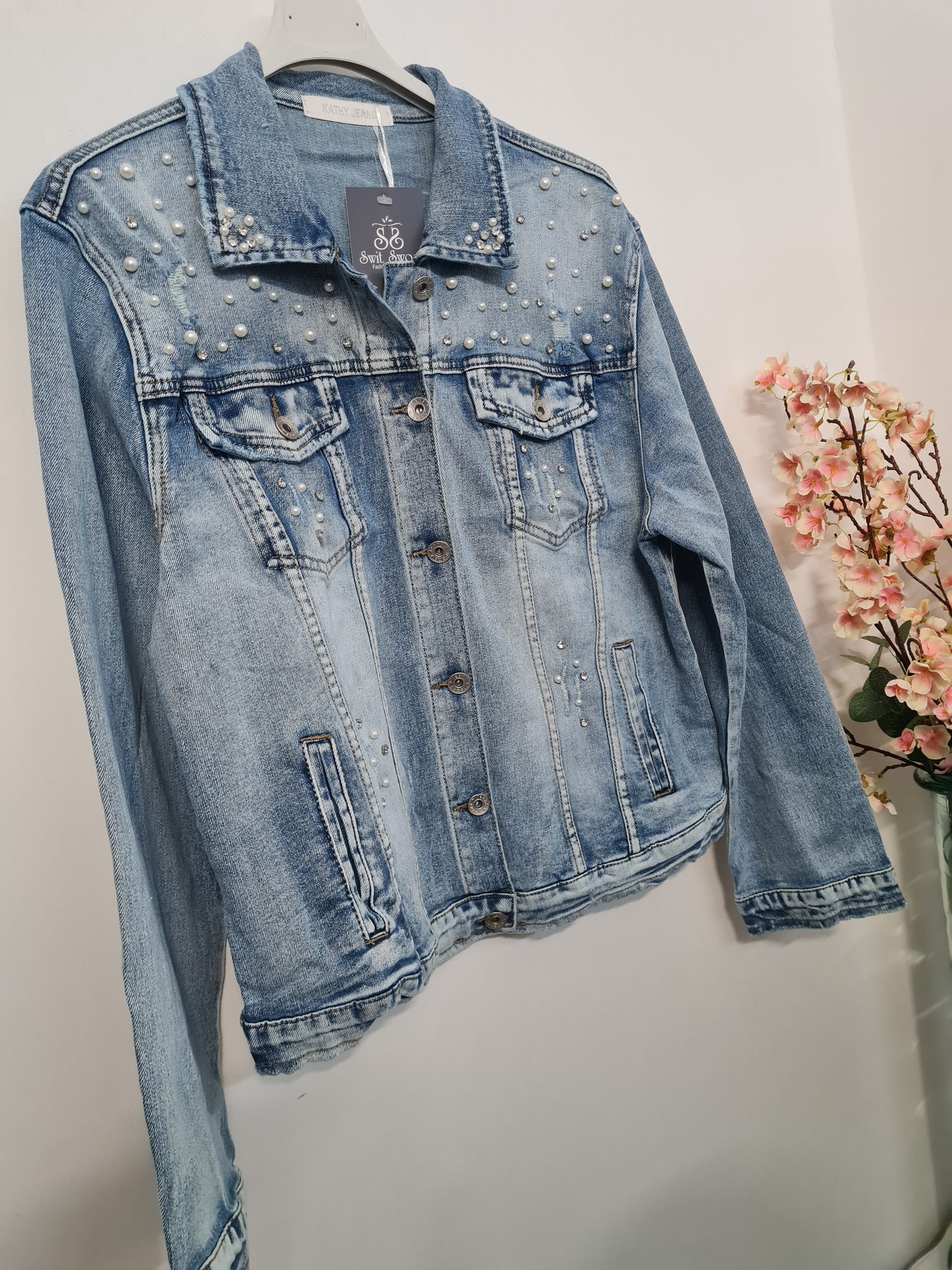 Pearl Details Denim Jacket